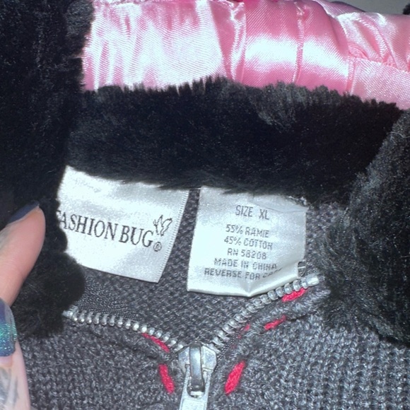 Ugly Christmas Sweater Fashion Bug Snowflake Knit Zip Faux Fur Collar XL - Picture 6 of 11